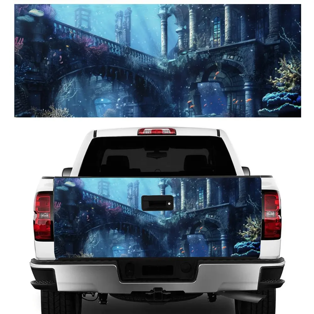 

Abandoned Underwater Castle Print Car Tail Trunk Protect Vinly Decal Auto Accessories Hood Decor Sticker for Off-road Pickup