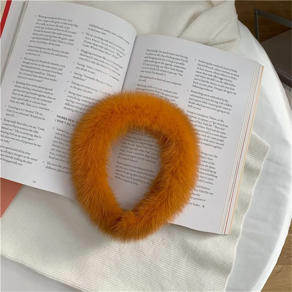 Korean Chic Mink Hair Hoop Internet Celebrity Fur Hair Clip Real Hair Accessories Temperament Fur Wide-Brimmed Headwear Winter