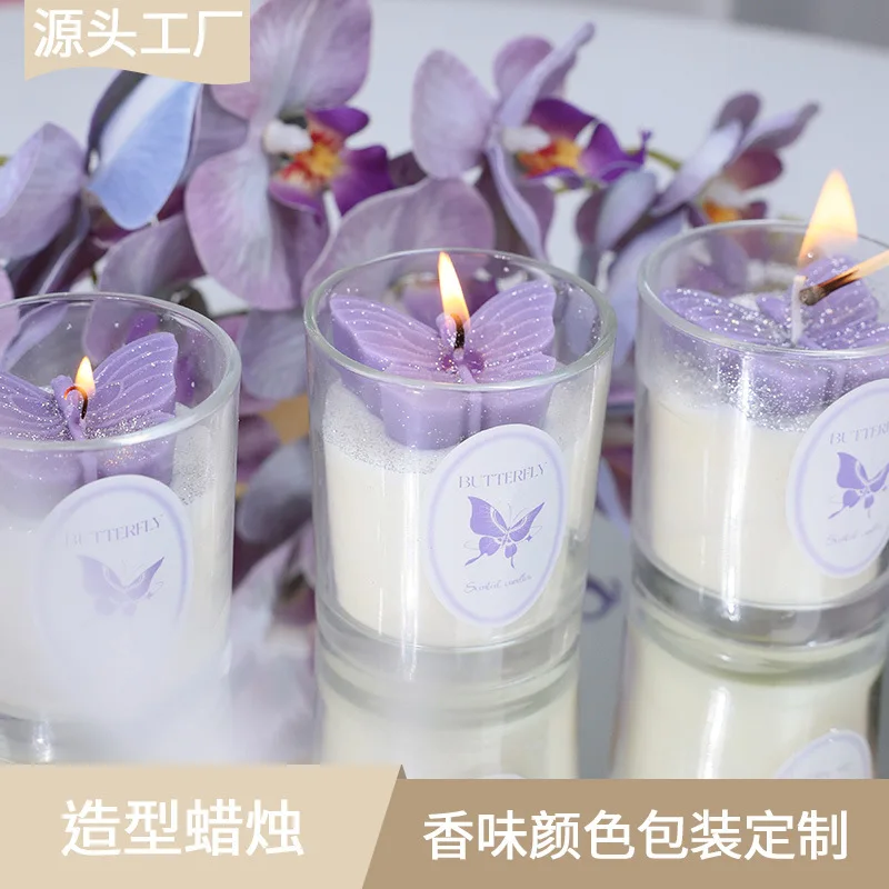 Purple Butterfly Cup Wax. Jasmine Scented Candle. Niche High-end Souvenir Atmosphere Ornaments