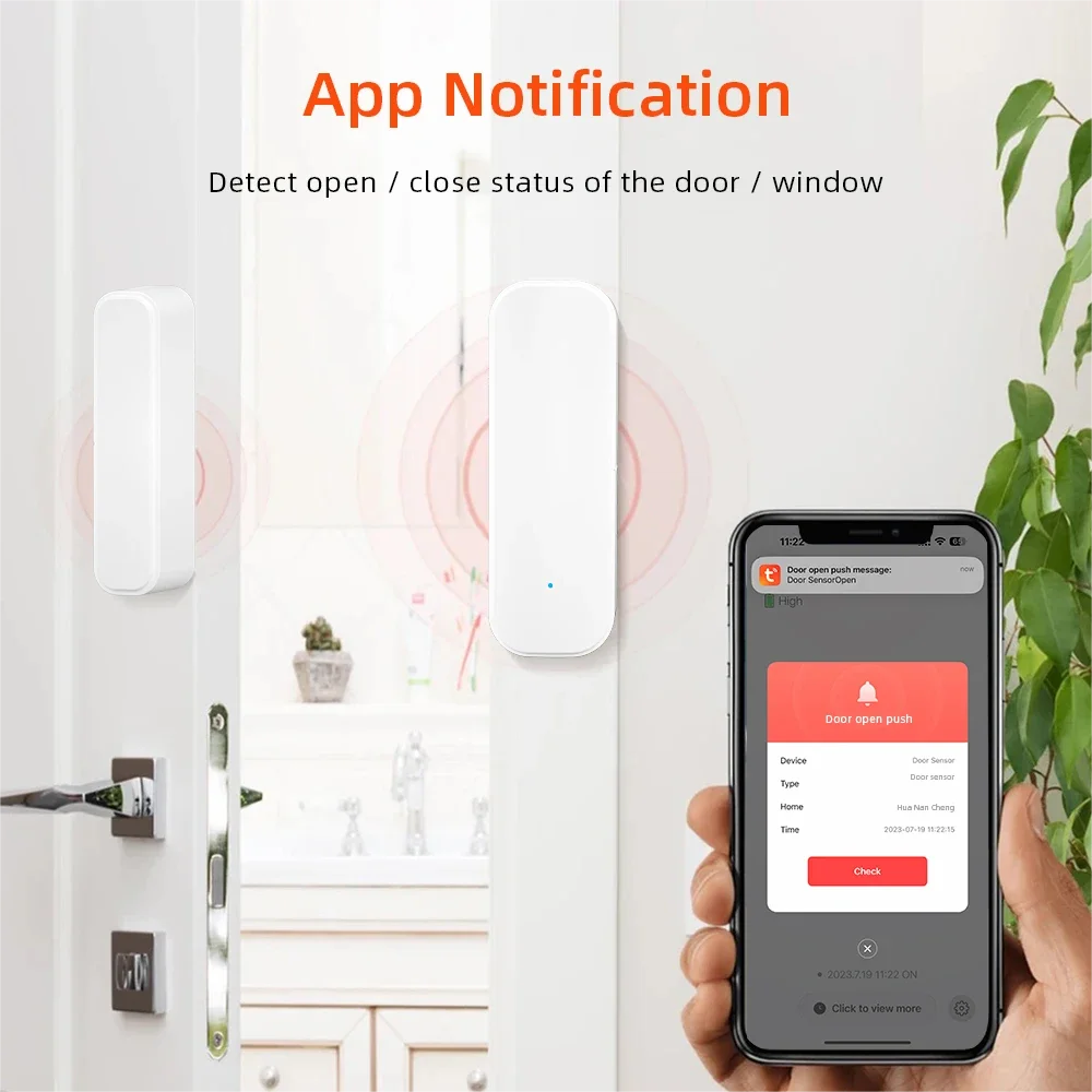 Tuya Smart WiFi Door Sensor Open Close Detector Smartlife App Control Notification Compatible with Alexa Google Home