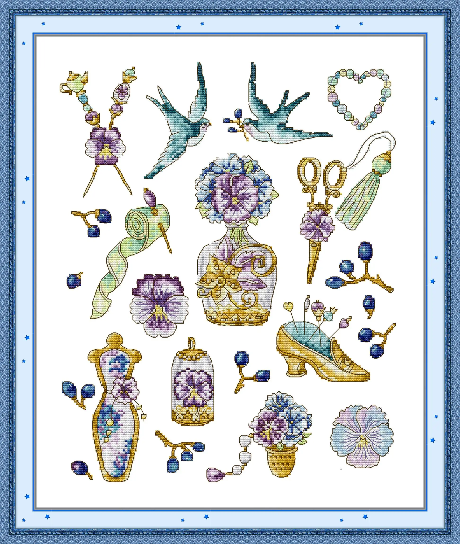 

Maydear Full Cross Stitch Kit,11CT/14CT/16CT/9CT Aida Fabric,DMC Threads Sewing Pattern Embroidery Set-Violet Mood