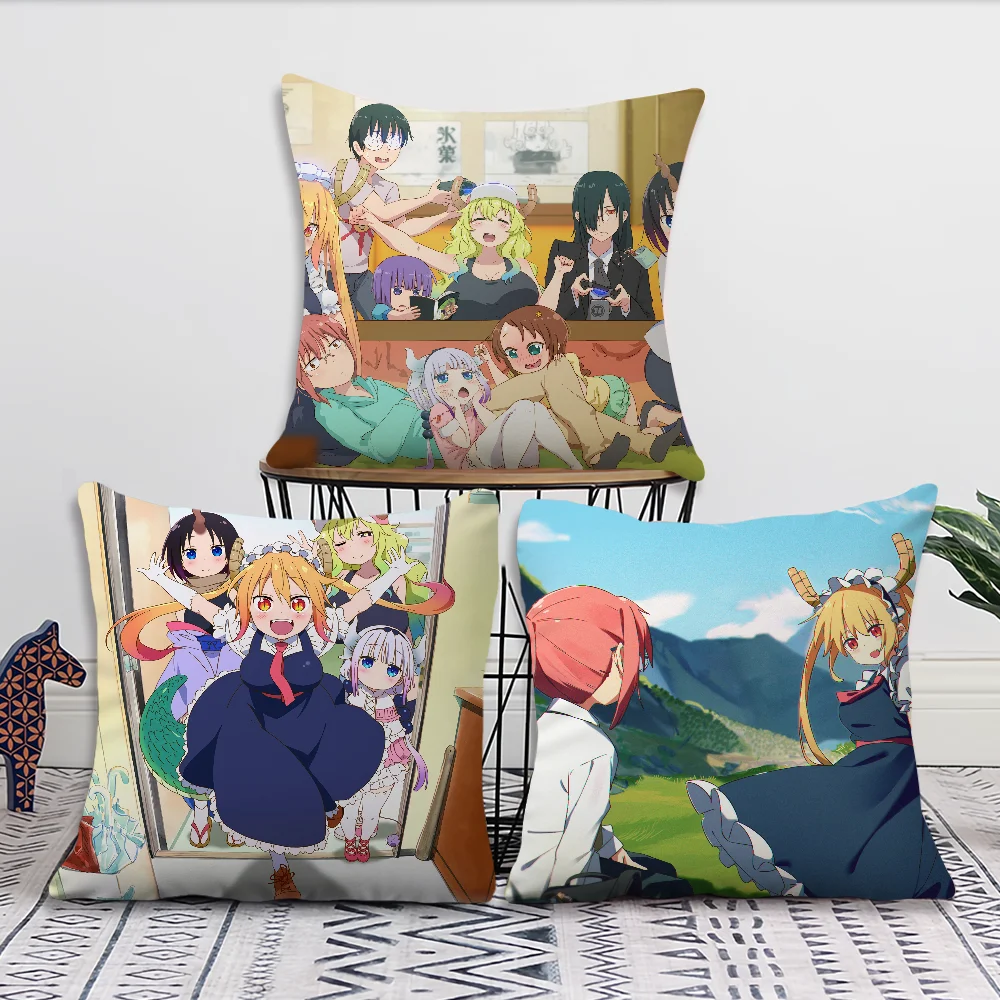 Anime M-Miss K-Kobayashis Cute Dragon Maid Pillow Case Square Cushion  Room Bedroom Headboard Sofa Living Backrest Cushion Car A