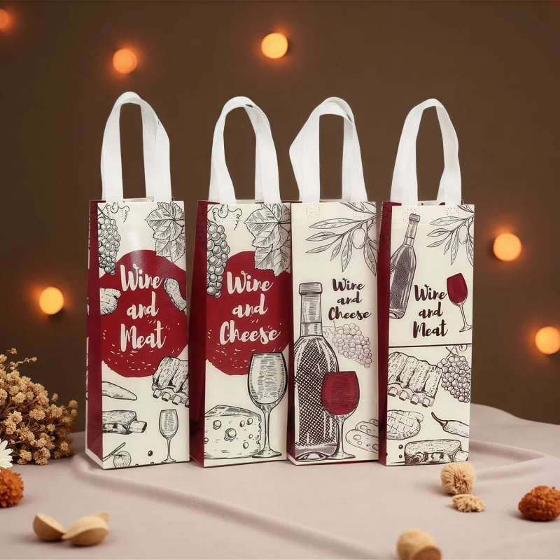 

New Non-Woven Fabric Wine Bag Beige Series Red Wine Bag Party Gift Packaging Bag Wine Bag