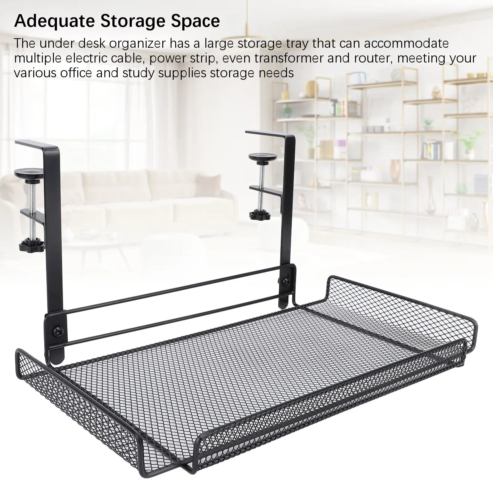 Under Desk Organizer Clamp On Storage Shelf Basket Cable Management Tray for Wire Router Power Strip Under Desk Wire Organizer