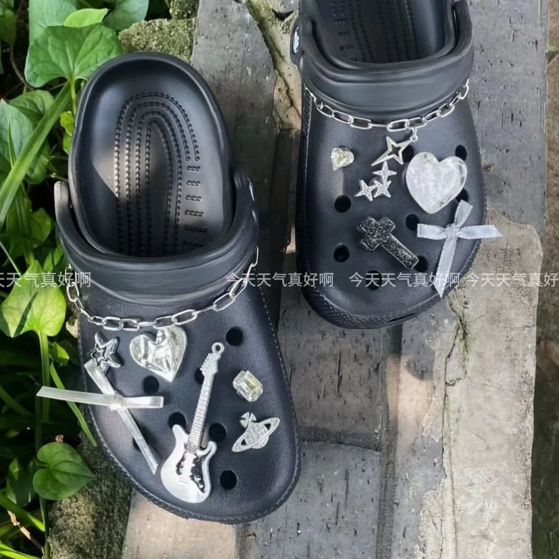 

Silver Guitar Series Adornment for Clogs Sandals Ins Popular Charms for Crocs Trendy Footwear Decoration DIY Kids Girls Gifts