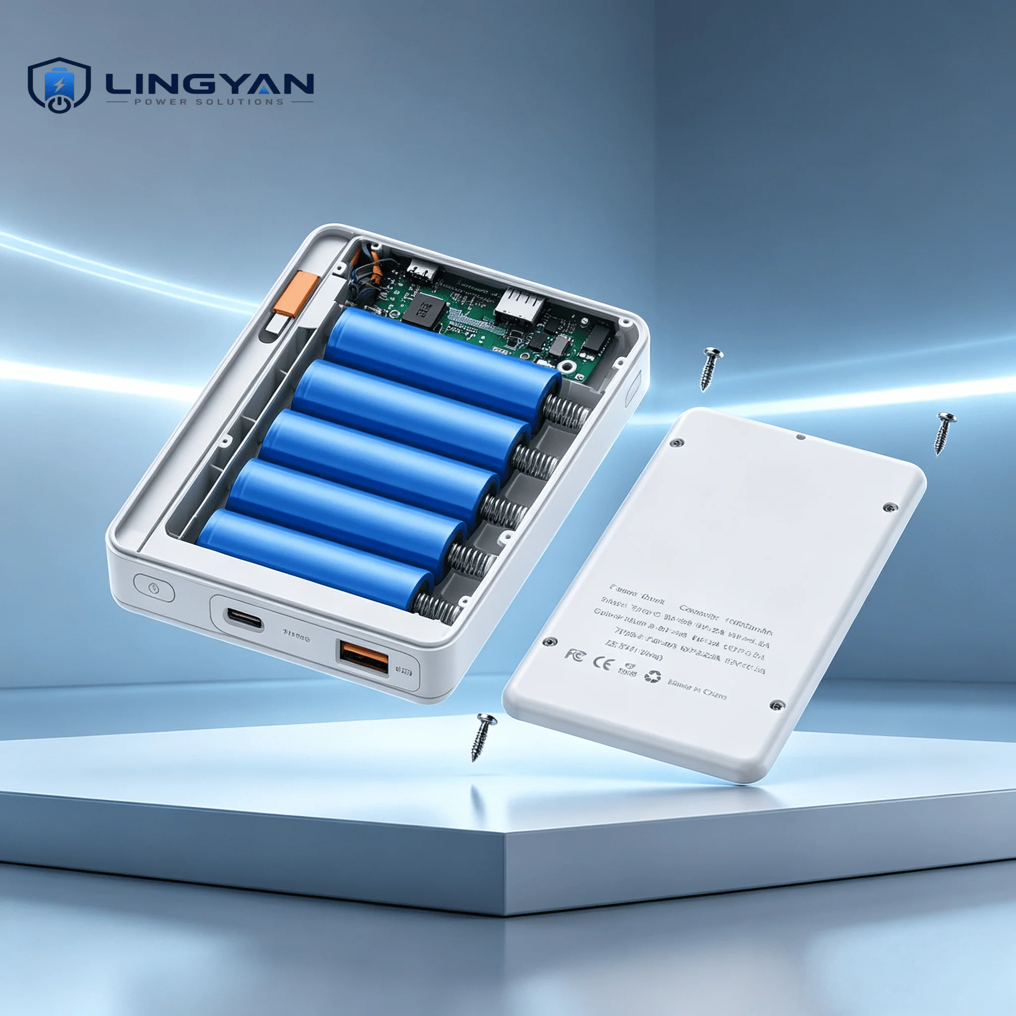 Digital Display 4x18650 DIY Battery Case, 22.5W Fast Charging Power Bank Shell Integrated With Built-in Type-C Cable
