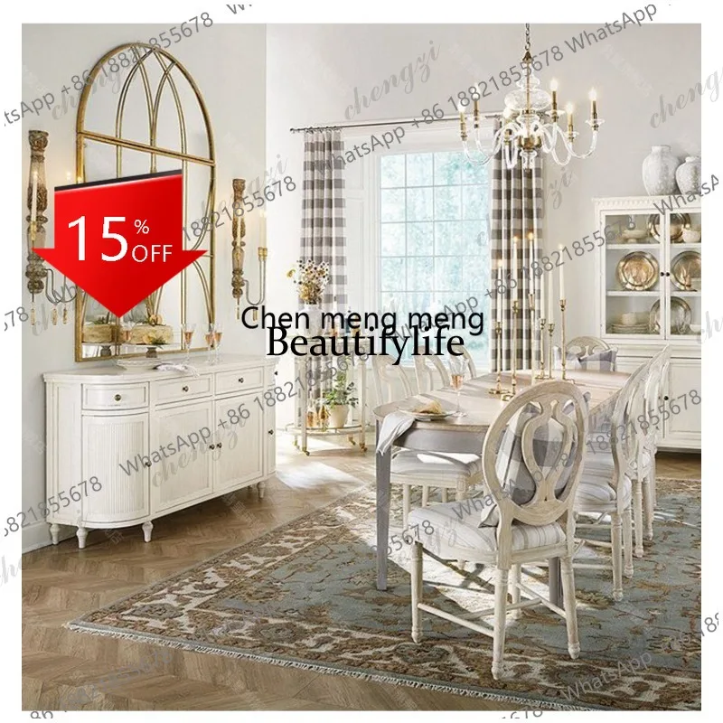 03 American light luxury solid wood dining side cabinet, villa storage decorative cabinet, modern living room wall storage cabin