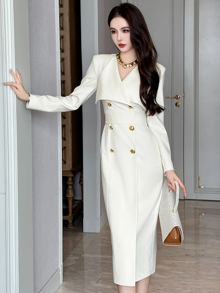 knee length dresses for ladies Tweed Double Breasted Belted Tweed Flared Coat main image 1