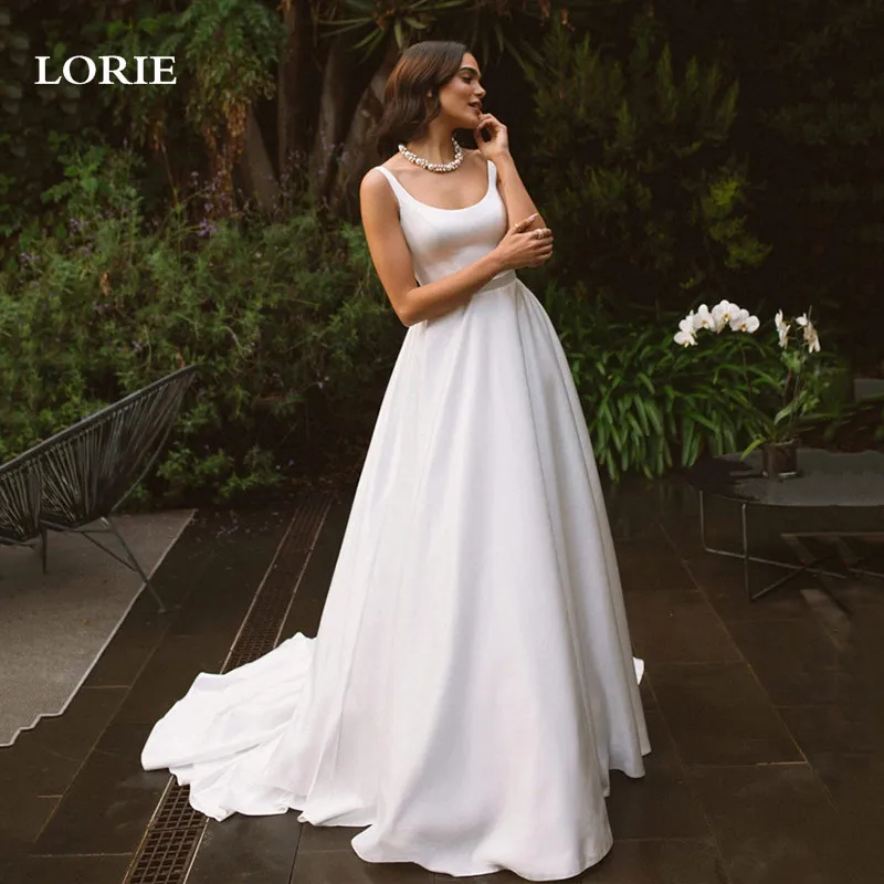 

LORIE French Pastoral Style Wedding Dresses A Line Sleeveless Bride Dress Elegant Soft Satin Princess Wedding Gowns Customized