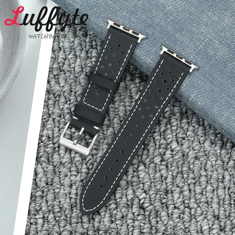 حزام ساعة قماش شراع ممتاز لساعة أبل 38/40/41/42/44/45/46/49 ملم لساعة Iwatch 1-10 SE Ultra 2 أزرق أخضر أسود