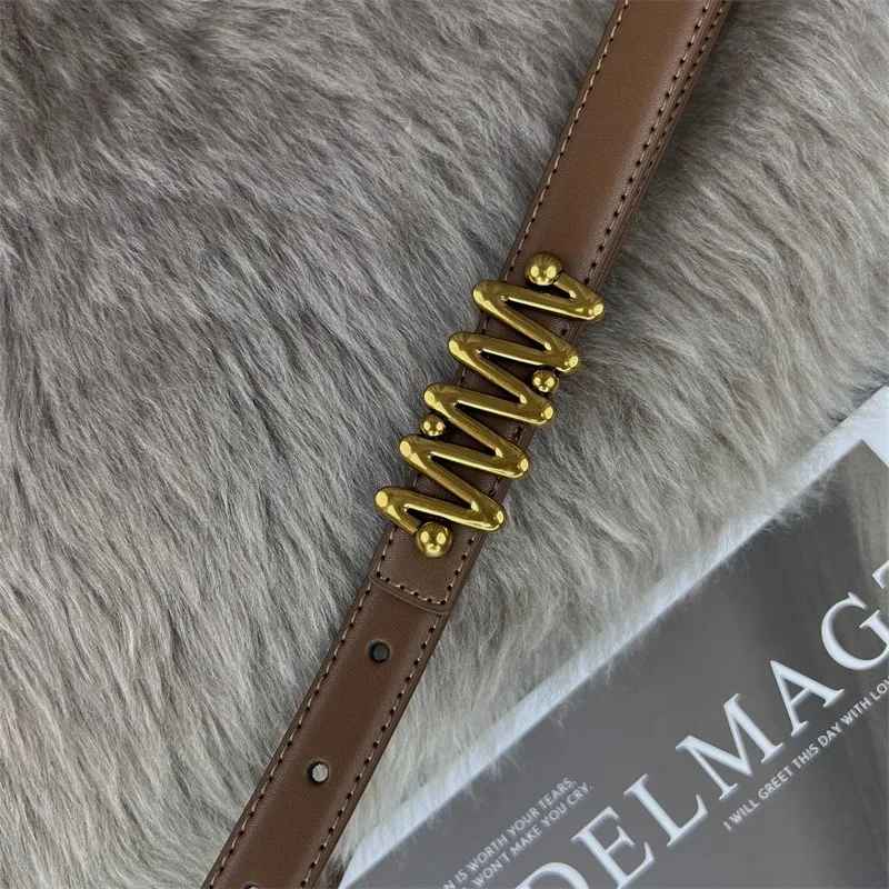 ผู้หญิงแฟชั่นหัวเข็มขัดทองของแท้หนังรัดตัวหญิง Cummerbund Coat เข็มขัดชุด Decration เข็มขัดแคบ J1398