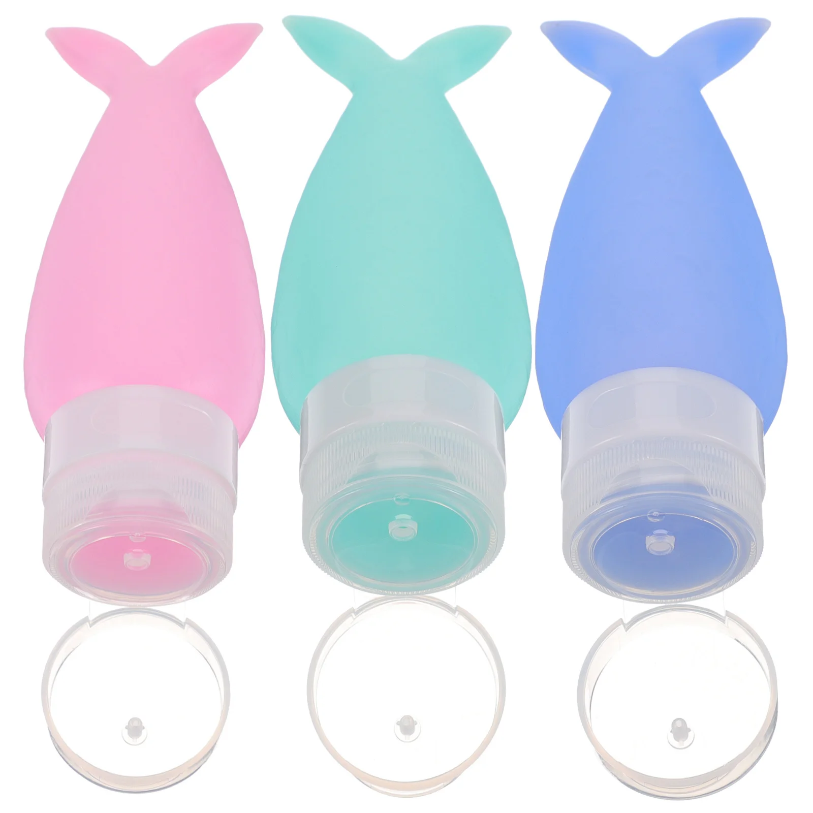 3Pcs Silicone Emulsion Bottles 90Ml Fishtail Shaped Lotion Containers Leakproof Travel Toiletry Bottles for Shampoo Liquid Soap