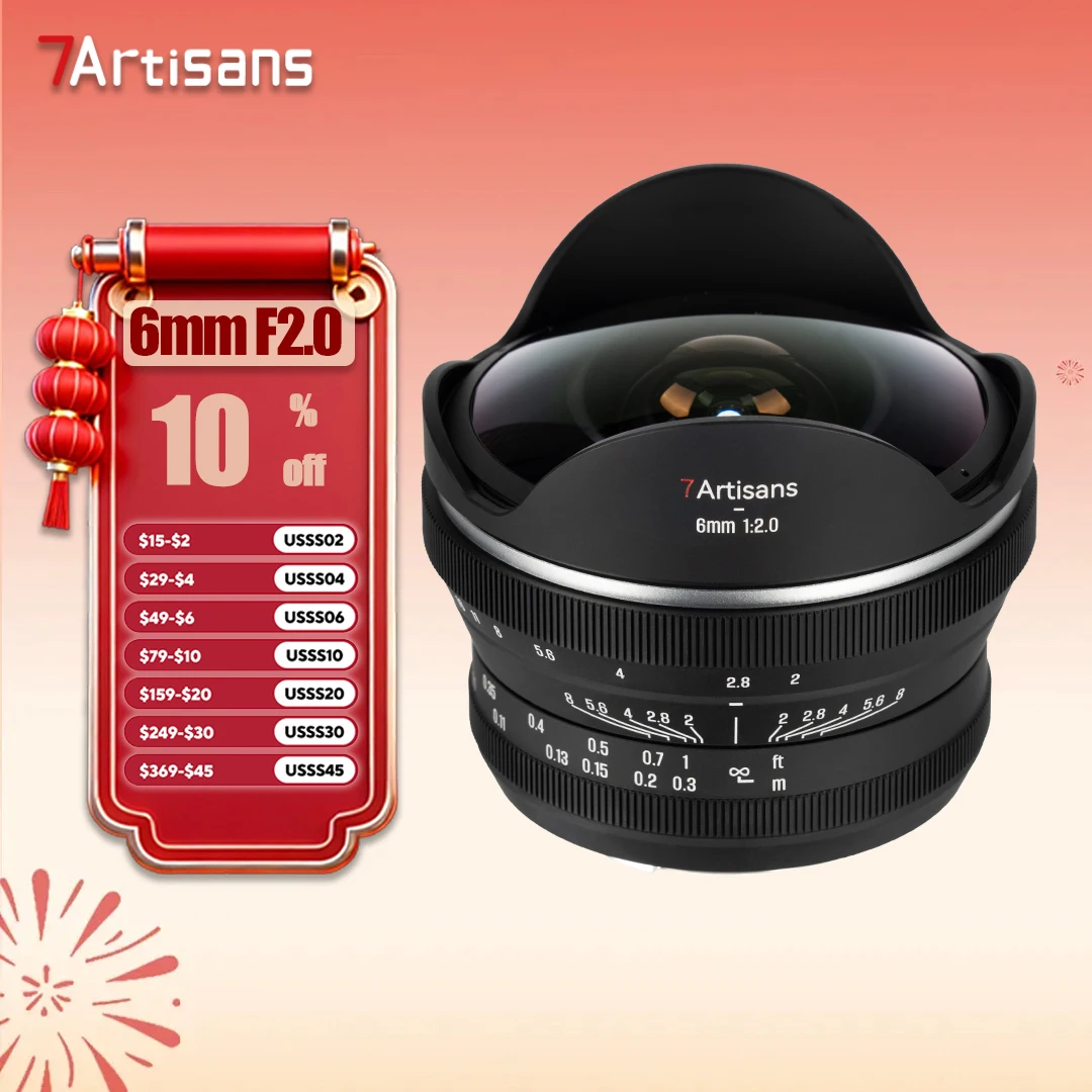 

7artisans 6mm F2.0 APS-C Frame Fisheye Camera Lens for Starry Photography with Sony E Canon RF Nikon Z Fujifilm XF M43-mount