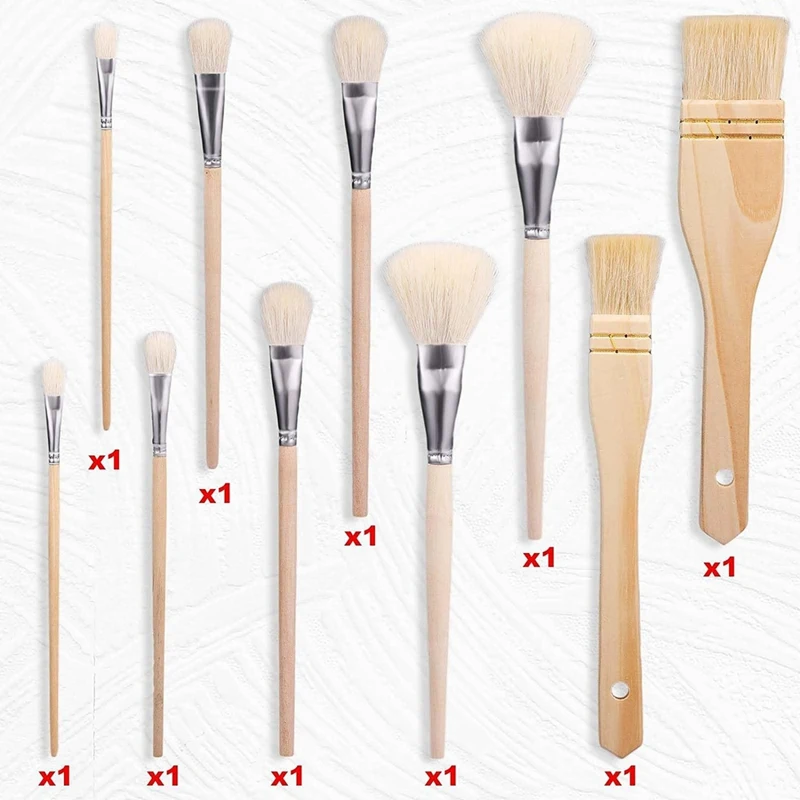 Cabra Cabelo Pintura Escovas para Pintura, Soft Fur Gilding Brush, Durável, Vários Tamanhos, 10Pcs