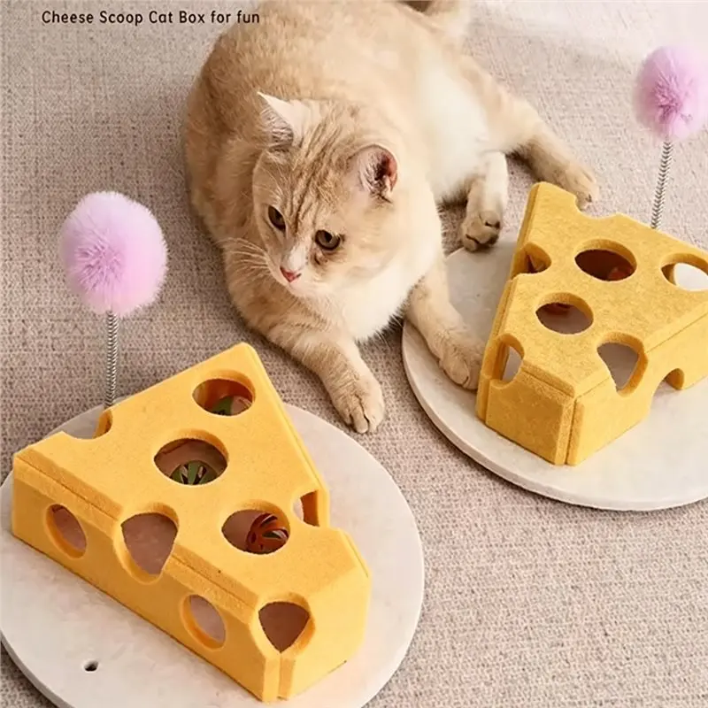 【CYBER MONDAY】A Cheese-Shaped Cat Puzzle With An Interactive Hide-And-Seek Game, Complete With A Plush Cat Ball And Bell