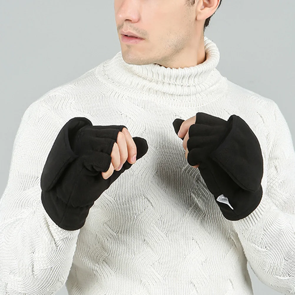 

Warm Gloves Half Finger Fleece Cover Mitts For Men Women Touch Screen Use Fishing Running Photography Black