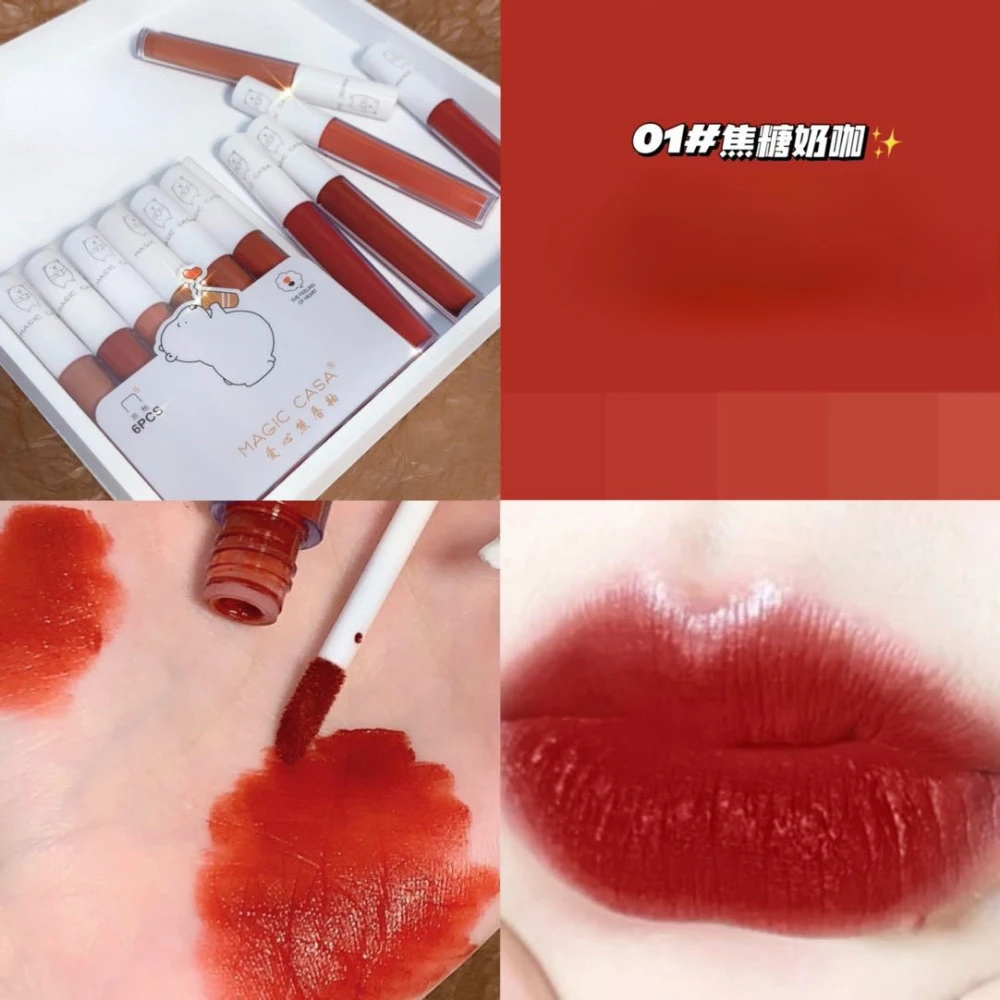 6pcc/set Velvet Matte Lipstick Lip Tint Mud Set Moisturizing Cosmetics Love Bear Lip Glaze Lip Stick Lip Gloss Lip Tint Mud