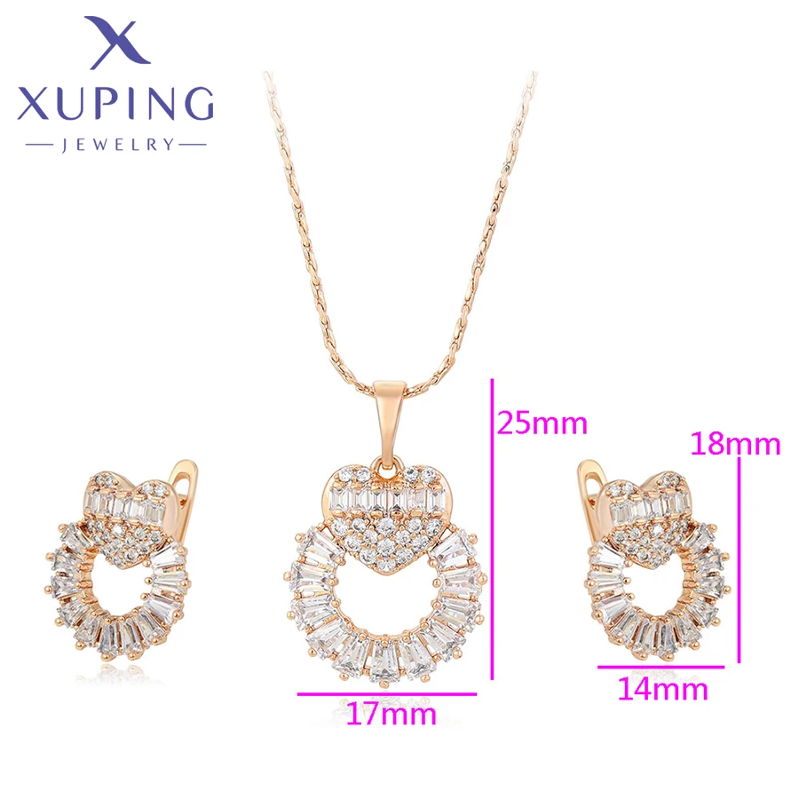 Xuping Jewelry Popular Charm Heart Jewelries Party Gifts Hoop Earring Pendant Necklace Set for Women   X000666982