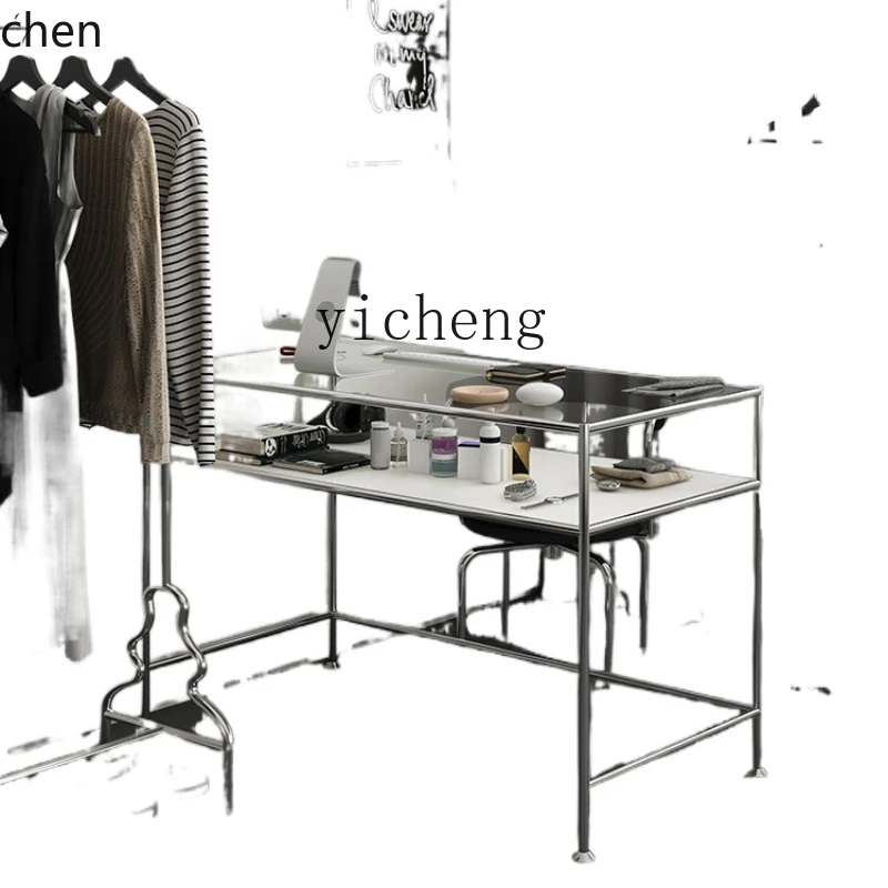 YFY  Long Office Work Glass Book Table Stainless Steel Computer Display Clothing Store