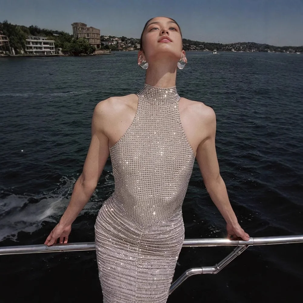 

Изысканное вечернее платье Dr Bal: роскошный сценический костюм с блестящими стразами, шелковое платье с завышенной талией