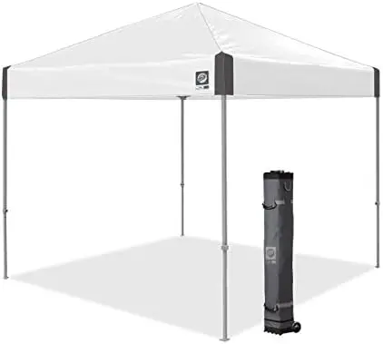 Ambassador Instant Pop Up Canopy Tent, 10' x 10', Roller Bag and 4 Piece Spike Set, Slate White