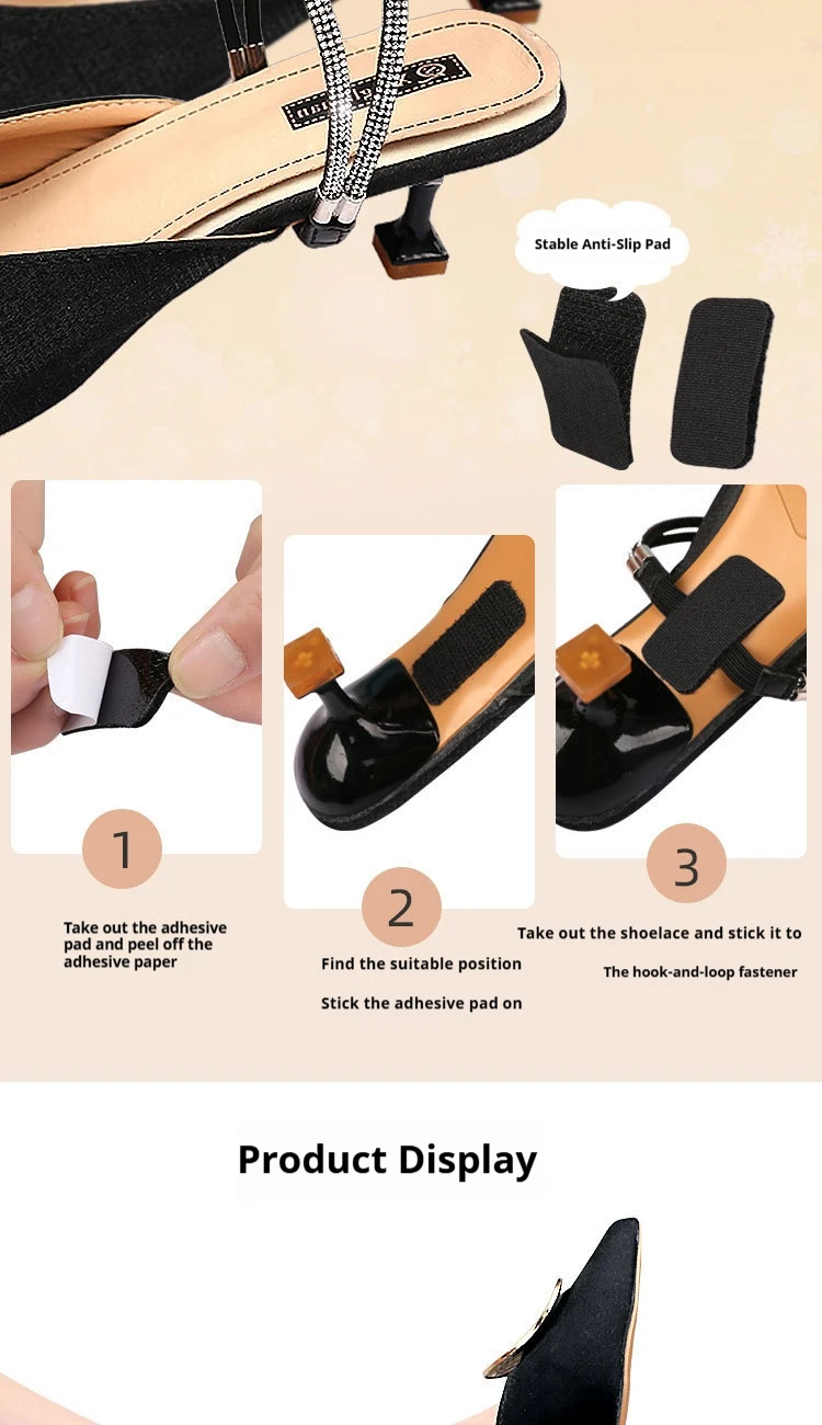 Damen-Sandalen mit hohem Absatz, festem Knöchelriemen und Schnürsenkeln, rutschfeste Absatzriemen, modische Strass-Verzierungen, elastische Schnürsenkel, Schuhaccessoires. – Detail 11