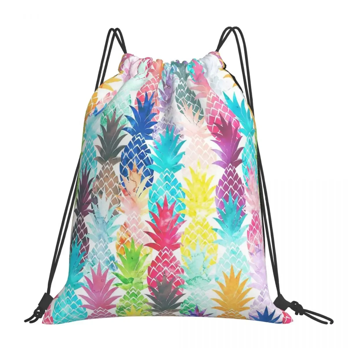 

Hawaiian Pineapple Pattern Tropical Watercolor Backpacks Portable Drawstring Bags Sports Bag Book Bags For Travel School