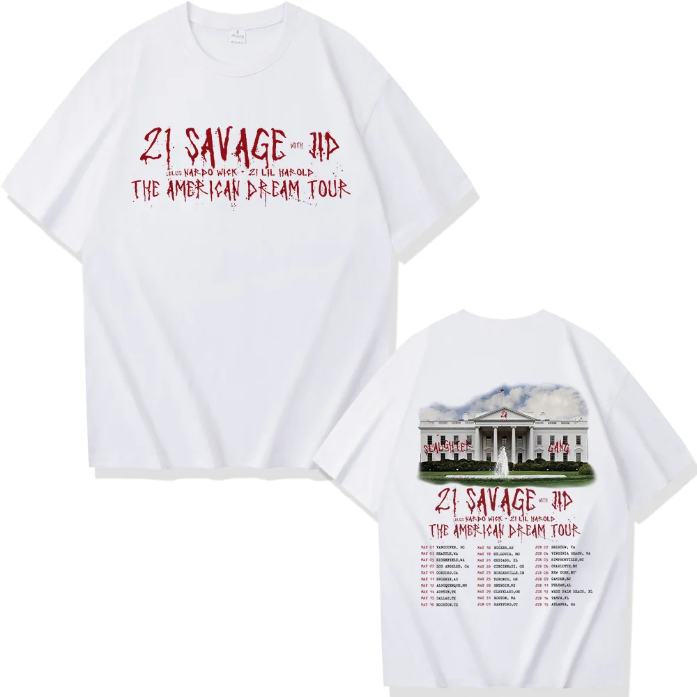 21 Savage The American Dream Tour T-Shirts Short Sleeve Round Neck T Shirts for Fans Gift Tops Unisex