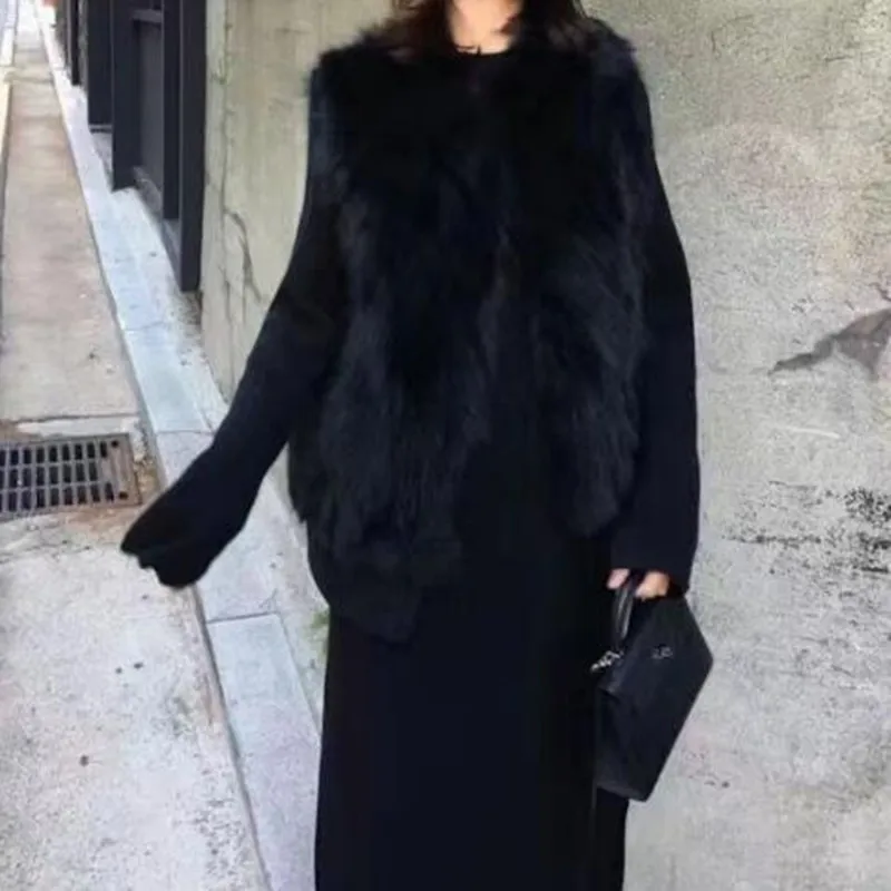 2024 autunno e inverno nuovo gilet di pelliccia sintetica di media lunghezza il gilet di lana di pelliccia di volpe gilet sottile alla moda da donna in cappotti corti