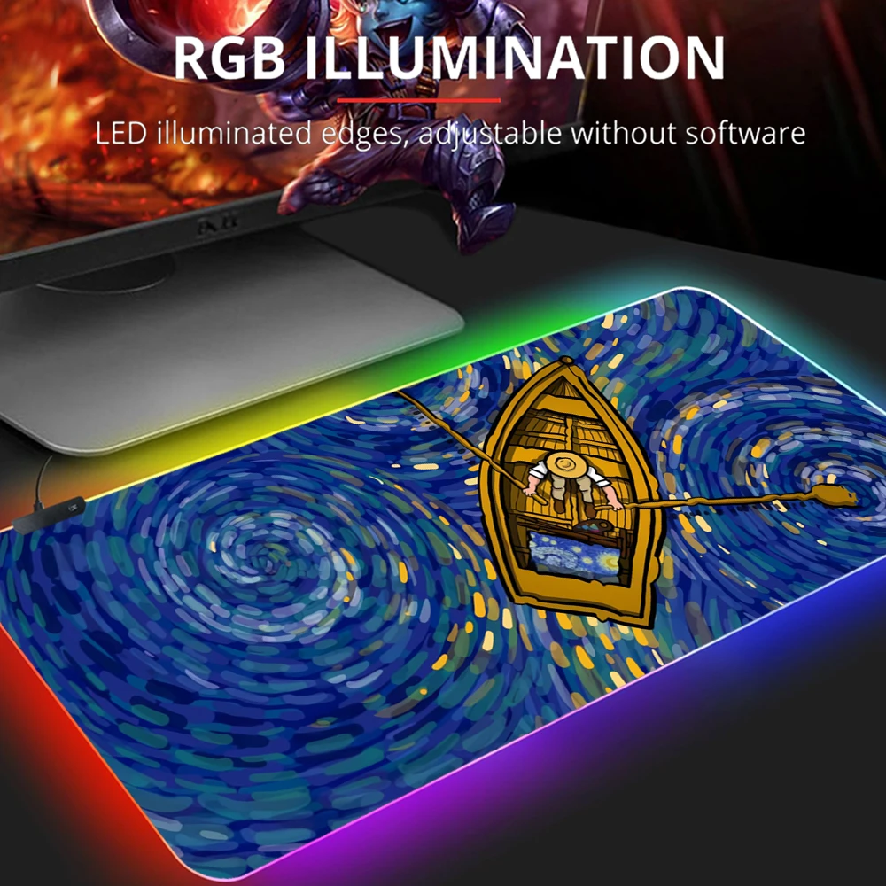 Rgb Cute Mouse Pad Gaming Van Gogh Pc Accessories Backlight Desk Protector Mousepad Anime Van Gogh Gamer Keyboard Backlit Mat