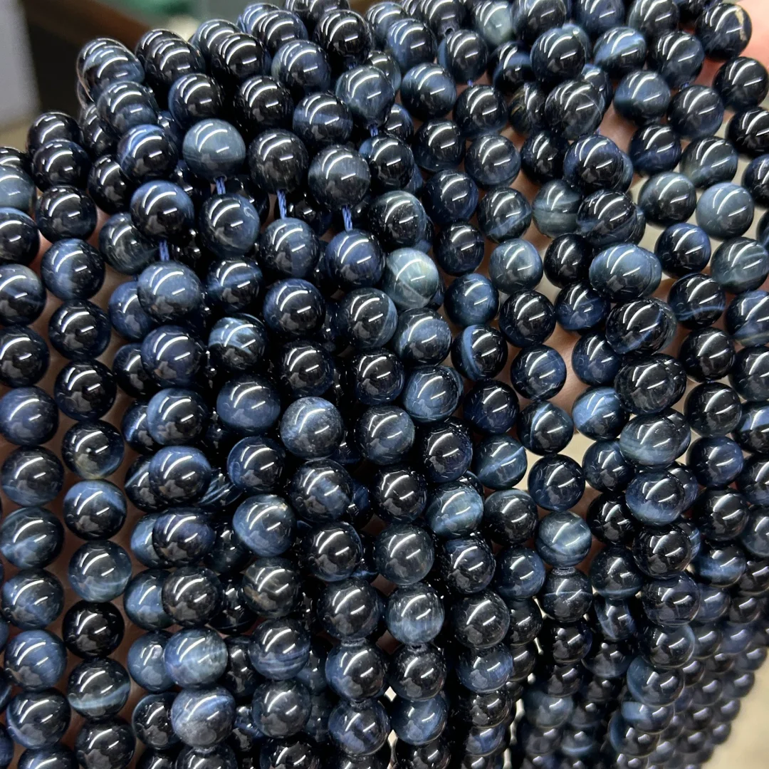 

Нить бусин из натурального камня «Голубой тигровый глаз» 6/8/10 мм, гладкие круглые бусины из полудрагоценного камня для изготовления украшений своими руками