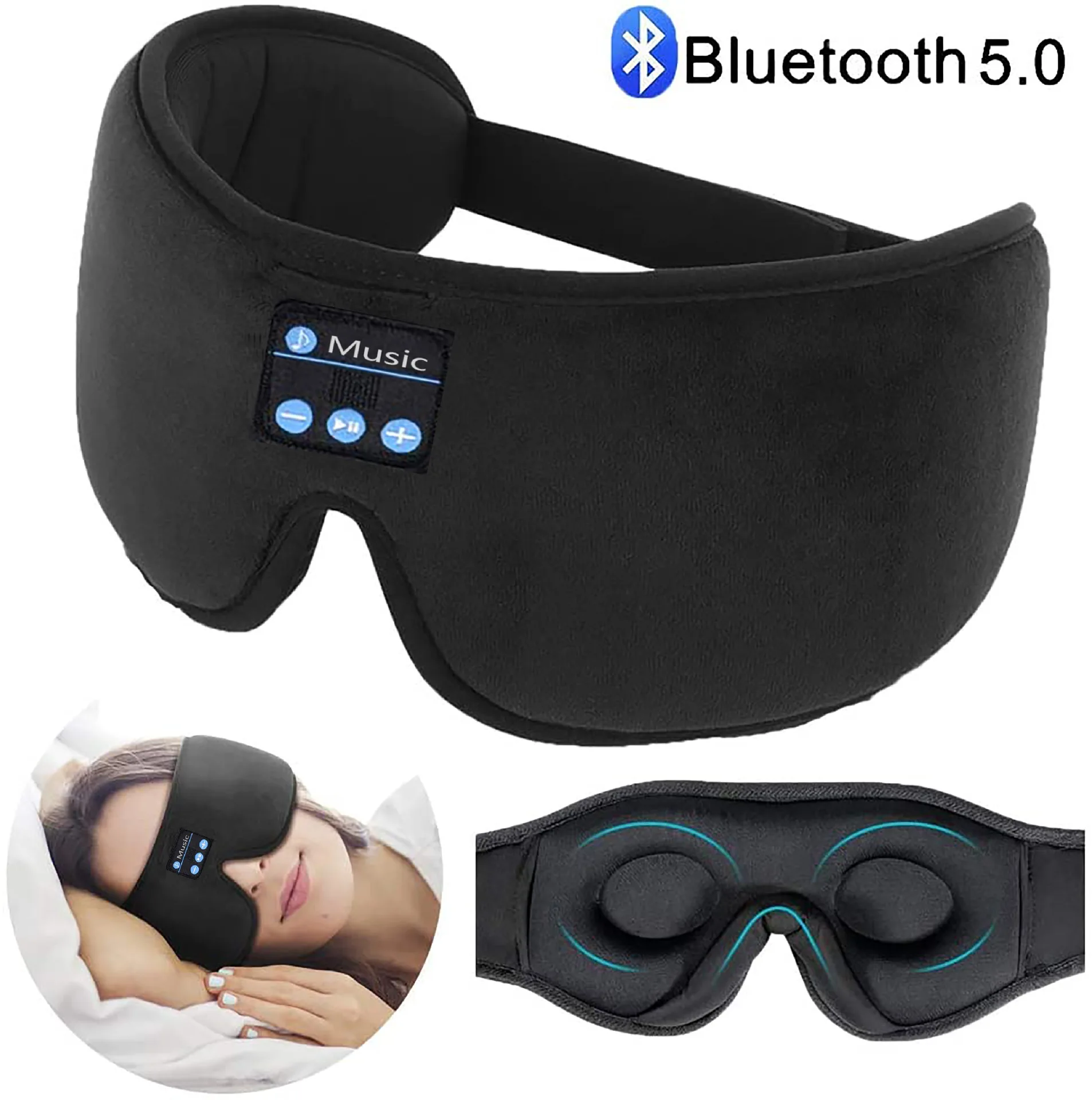 3D Eye Mask Headsets Music Sleeping Mask Headband Soft Elastic Comfortable Wireless Headsets Eye Mask With Mic For Side Sleepers