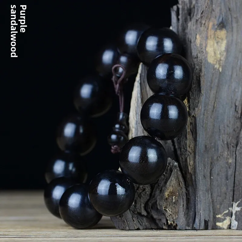 East African Ebony Bracelet Purple Sandalwood Old Material Submerged Buddha Bead Log HandString Men\'s Jewelry Popular Black Bead