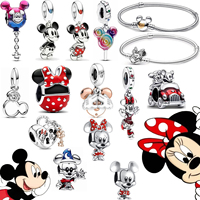 Disney 925 Silver Charm Mickey Minnie  Pendant Sterling Silver Bead Rose Charm Fit original Pandora Women Jewelry Gift