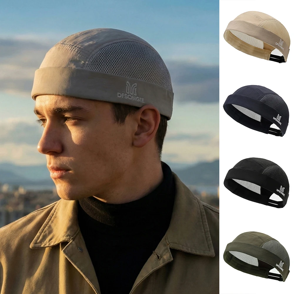 

Fashion Soft Top Men Hats Hip Hop Hats Brimless Beanie Hat Skullies Cap Portable Street Solid Color Vintage Multipurpos Hat