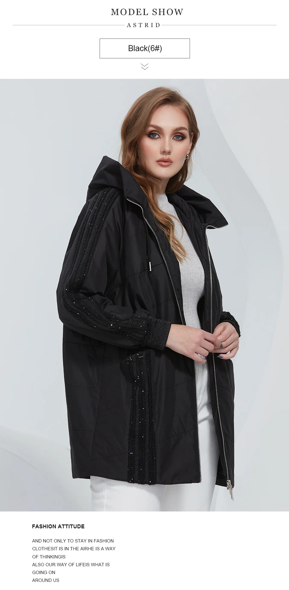 Astrid 2022 Spring Women's Parkas Oversize Padded Coats Hooded Fashion Wool Textile Stitching Jacket Outerwear Quilted AM-10122