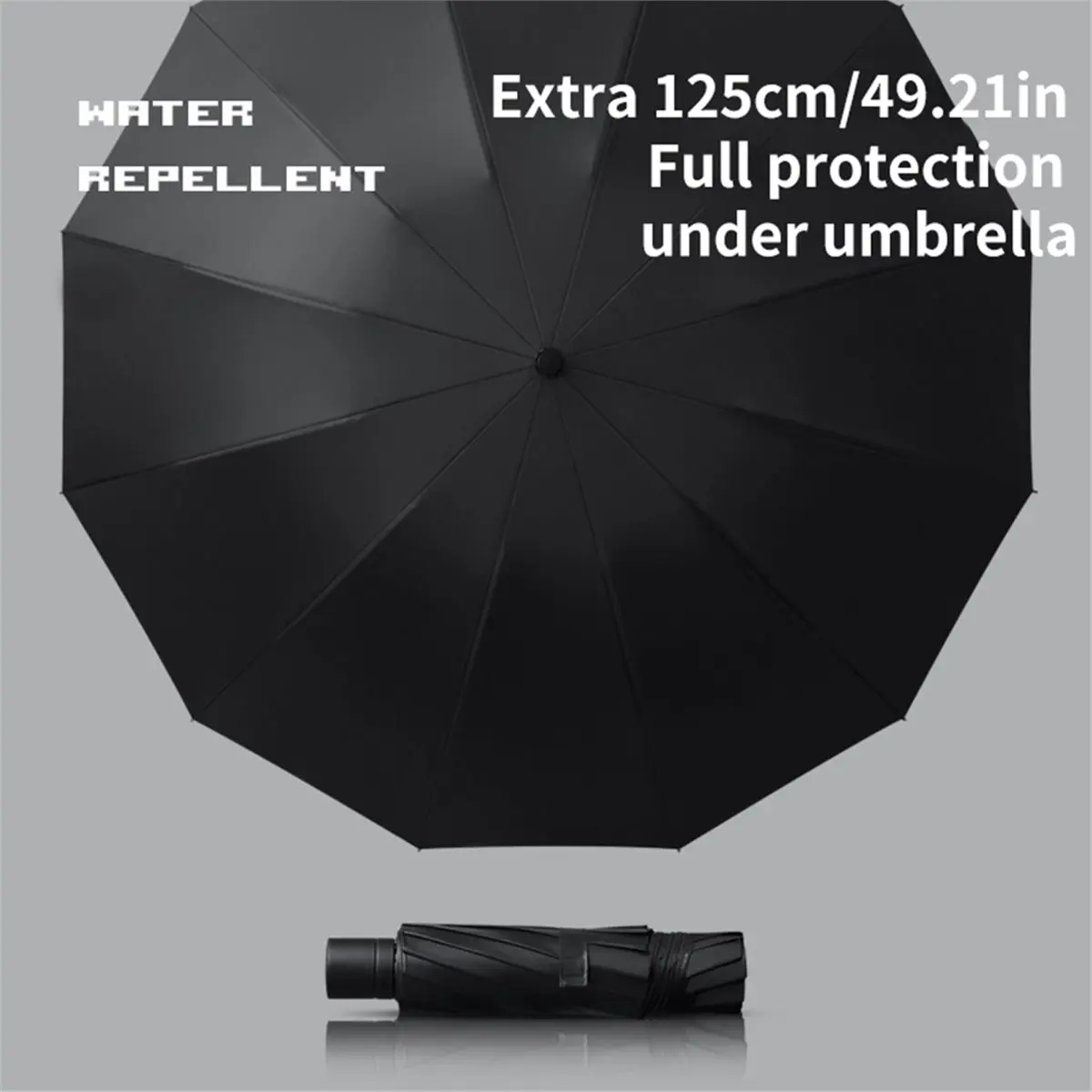 Super Large Foldable Umbrella Black Sun Protection Reinforced 12 Bone Sturdy for Three Men and Women Manually Open B