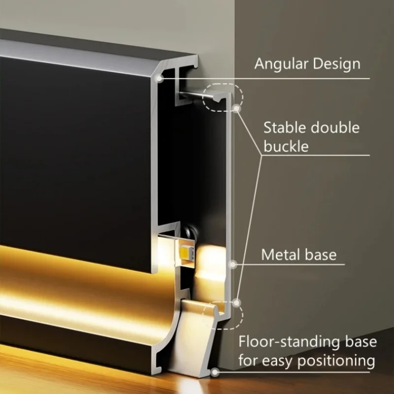 60/80mm Aluminum Alloy LED Skirting Line Profile Surface Mount Luminous Baseboard With Strip Light Channel Wall Corner Bar Lamp