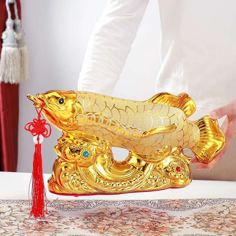 

Home decor accessories Zhaocai Golden Dragon Fish Ornament Gift for store opening mascot Resin Crafts Office desktop ornaments