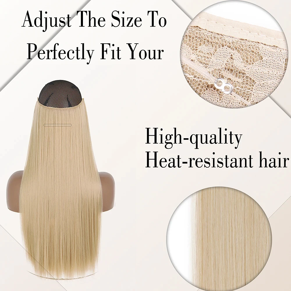 Synthetic Long Straight No Clips Hair Extensions Invisible Wire False Hair Piece Black Blonde Mixed Color Hairpiece For Women