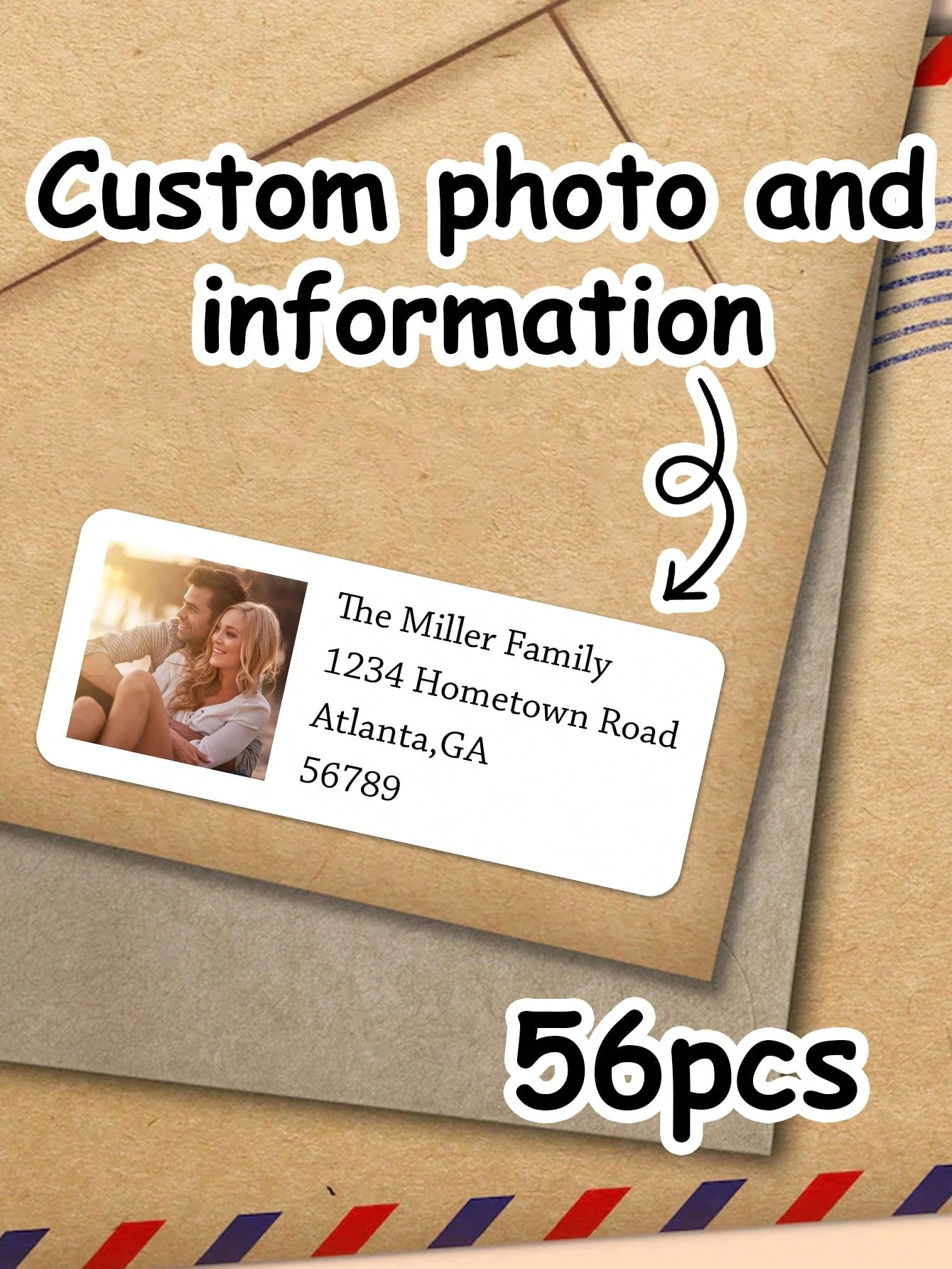 56-560 Uds. Etiquetas de direcciones de retorno personalizadas para fotos, etiquetas de correo de fotos o información personalizadas de 6,35*2,54 CM para sobre