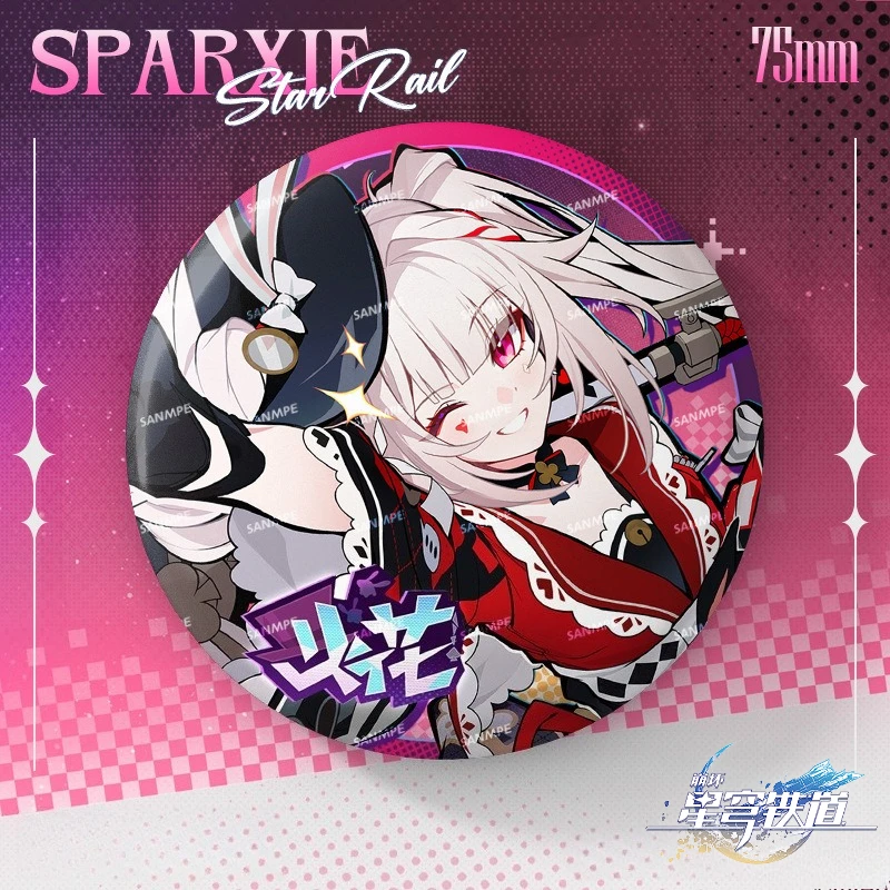 Honkai Star Rail Sparkle 75MM Anime Badge Double Flash Glitter Metal Pin Brooch Cartoon Cosplay Backpack Decoration Fan Gift