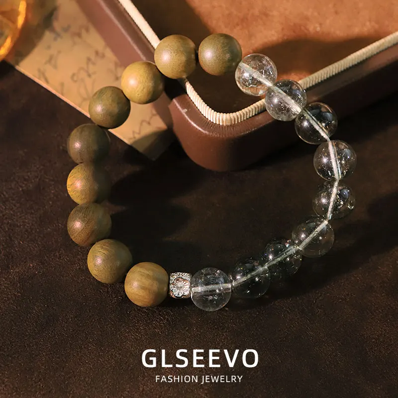 Sandalwood Cracked Glass Bracelet Unique New Handmade Stretchable Bracelet Gift for Women Jewelry GB1344