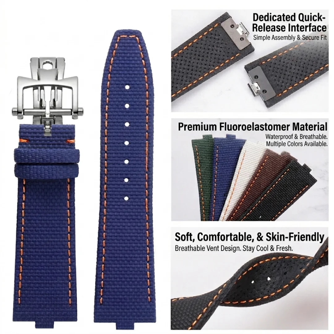 Fit For Vacheron Constantin Overseas 4500V 5500V 7900V Sailcloth FKM Rubber Strap 24×7mm Hand-Made Watch Band With End Linking