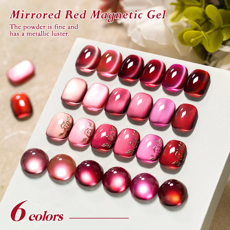 7ml Red Ruby Mirrored Cat Eye Magnetic Gel Nail Polish For Manicure DIY Sparking Glass Beads Semi Permanent Soak Off UV Gel