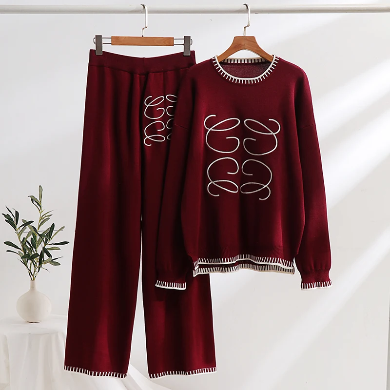 Casual Tracksuit Women Two Piece Set Thick Winter Sweatshirt and Pants Set 2 Piece Long Sleeve Cozy Knitted Loungewear Women Set