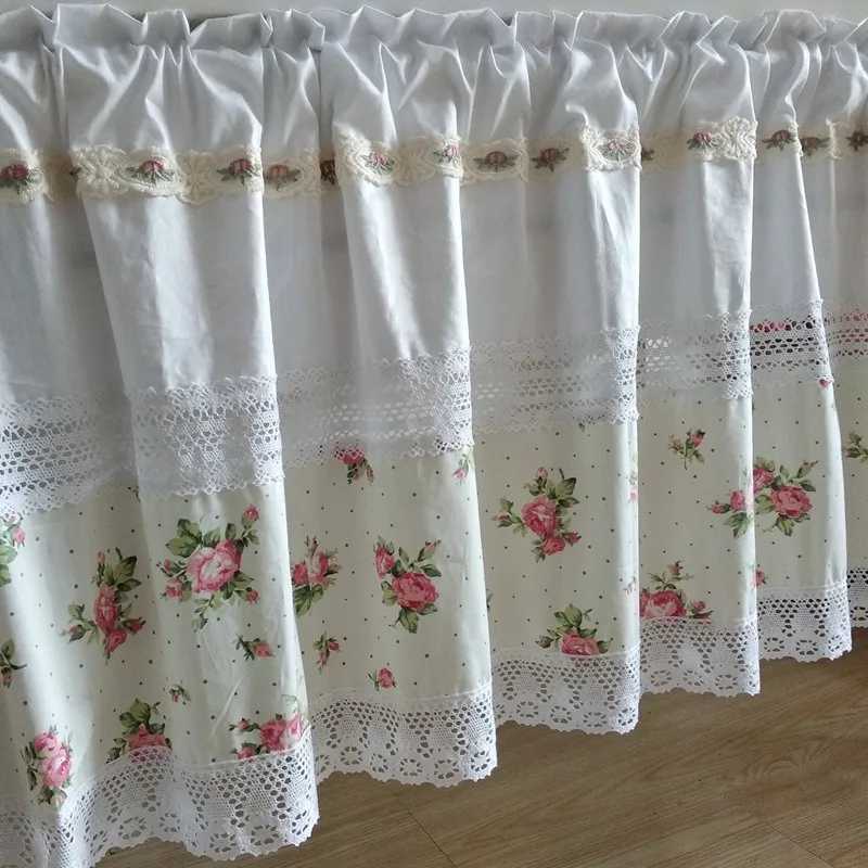 Korean Flowers Cotton Short Curtains Cloth for Living Room Japanese Pastoral White Lace Half Curtains for Kitchen #A578