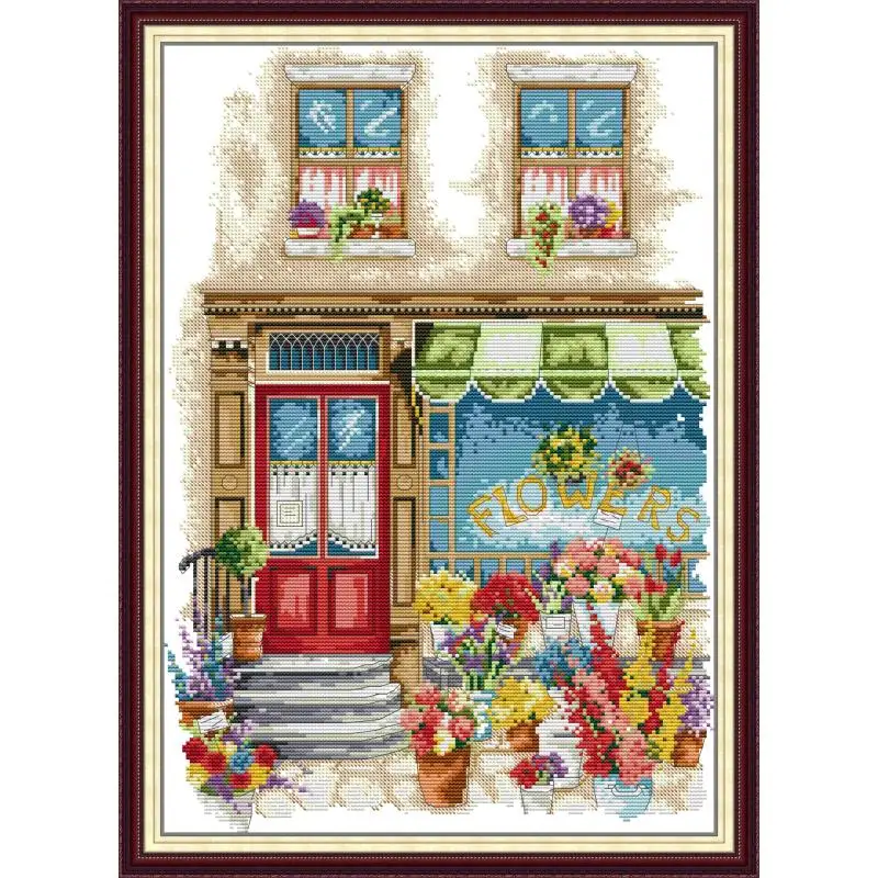 

Maydear Cross Stitch Kit,11CT/14CT/16CT/9CT Aida Fabric,DMC Threads Sewing Pattern Embroidery Set-Flower shop