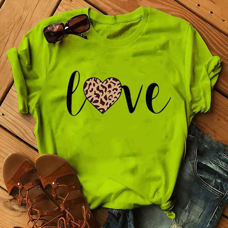 

Leopard Love Print Women T Shirt Short Sleeve O Neck Loose Women Tshirt Ladies Fashion Tee Shirt Tops Clothes Camisetas Mujer