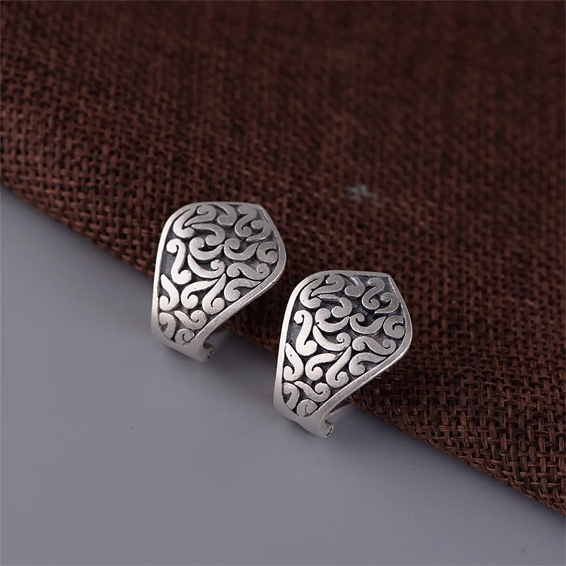

Thai Silver Grass Studs Earrings for Women 990 Silver Triangle Pierced Ear Buckles Ethnic Brinco Vintage Earrings Exotic Jewelry